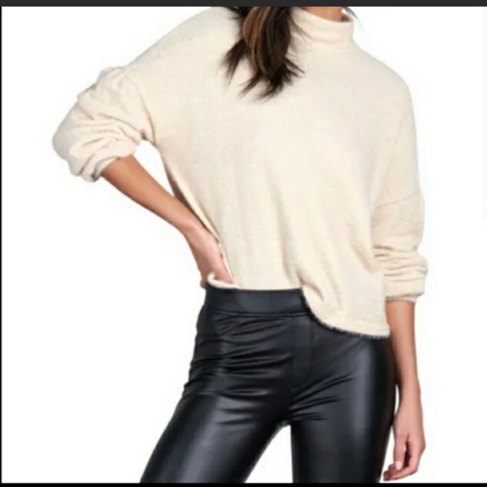 New Sanctuary Mockneck Fuzzy Drop Sleeve Sweater in Cream